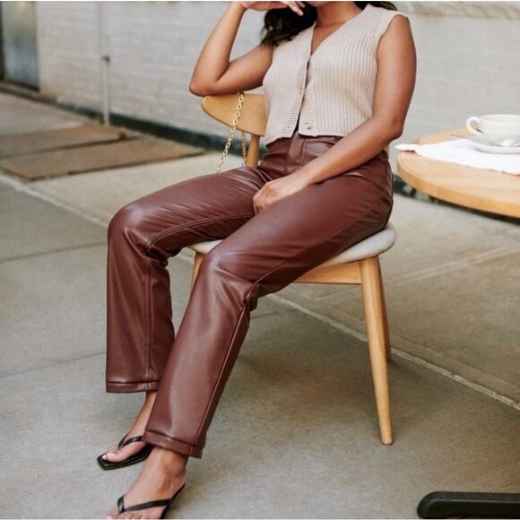 Abercrombie & Fitch Pants - Abercrombie & Fitch High Rise 90s Straight Asymmetrical Faux Leather NWT 31L 12L